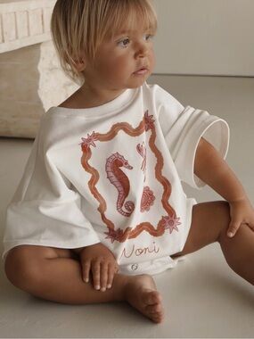 White Kids One-Piece with Seaside Seahorse Print